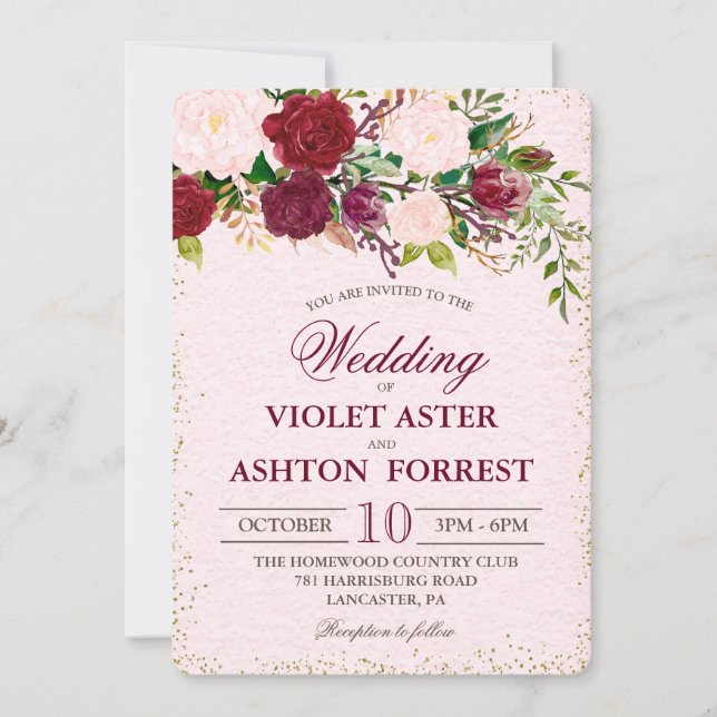 Invitation de mariage florale shabby chic (Devant)