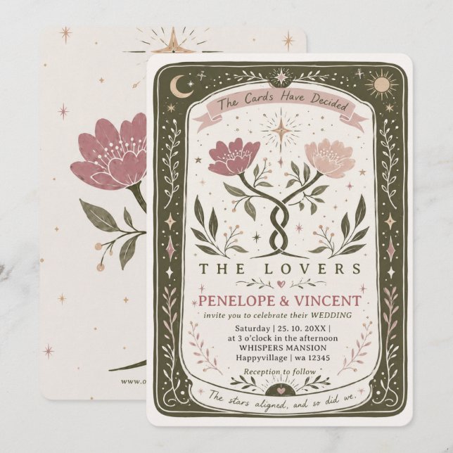 Invitation de mariage florale Tarot (Devant / Derrière)