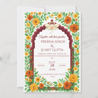 Invitation de mariage florale traditionnelle indie
