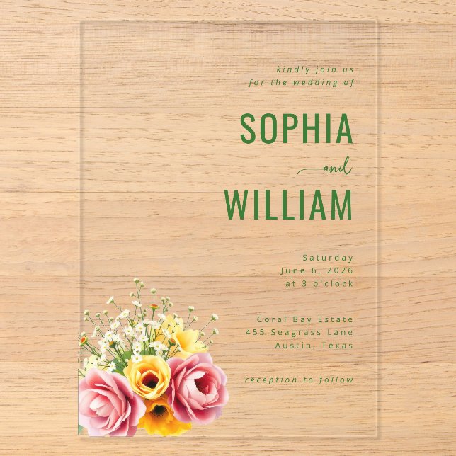 Invitation de mariage florale verte élégante (Recto)