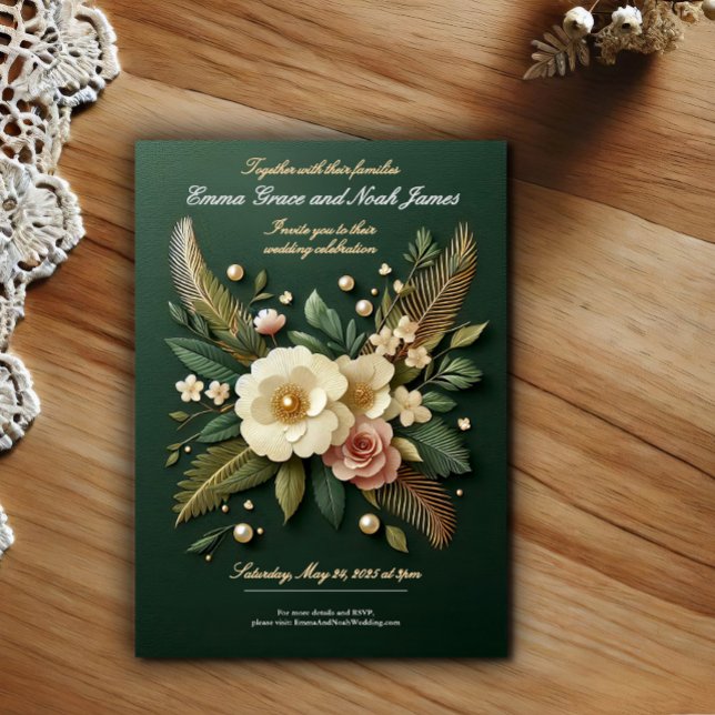 Invitation de mariage florale verte élégante et lu (Créateur téléchargé)