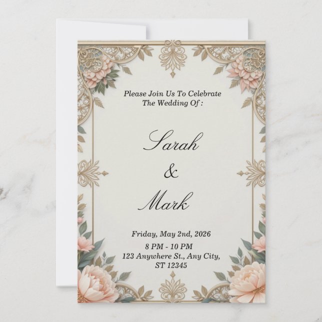 Invitation de mariage florale vintage élégante - S (Devant)