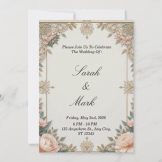 Invitation de mariage florale vintage élégante - S
