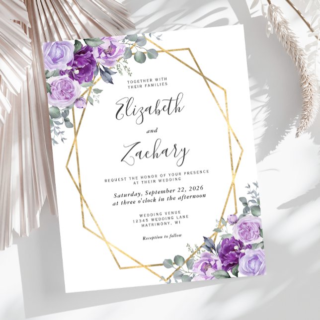 Invitation de mariage florale violette avec cadre  (Créateur téléchargé)