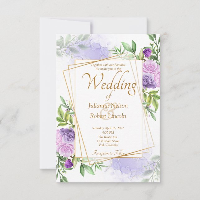 Invitation de mariage florale violette élégante (Devant)