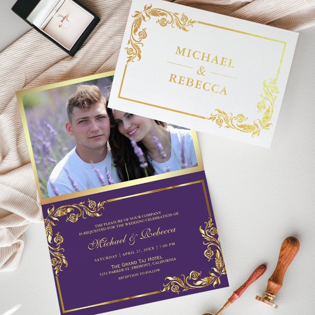 Invitation de mariage florale violette en feuille  (Créateur téléchargé)