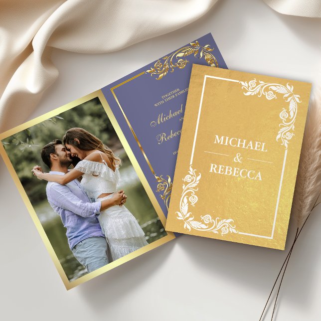 Invitation de mariage florale violette en feuille  (Créateur téléchargé)