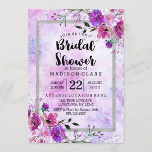 Invitation de mariage florale violette et argentée