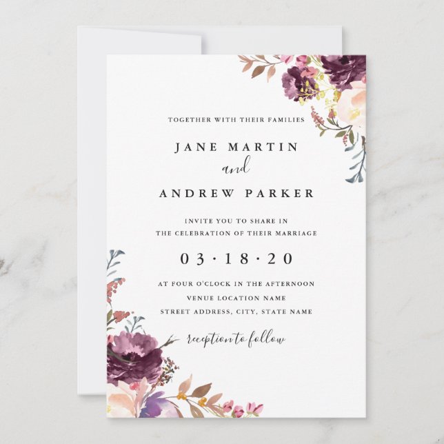 Invitation de mariage florale violette moderne (Devant)