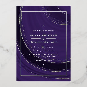 Invitation de Mariage Foil  Agate violet et argent