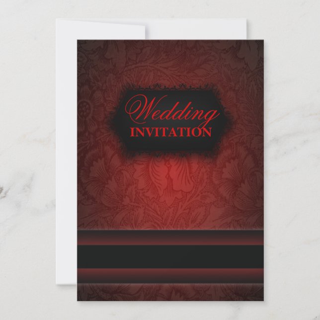 Invitation de mariage formelle en damas rouge noir (Devant)