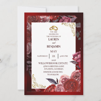 Invitation de mariage formelle en rouge et or