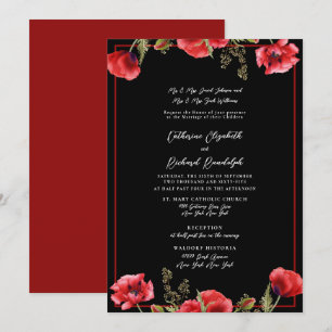Invitation de mariage formelle florale noire et ro
