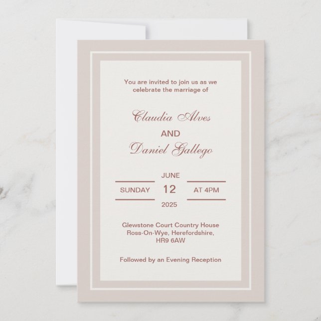 Invitation de mariage formelle minimaliste (Devant)