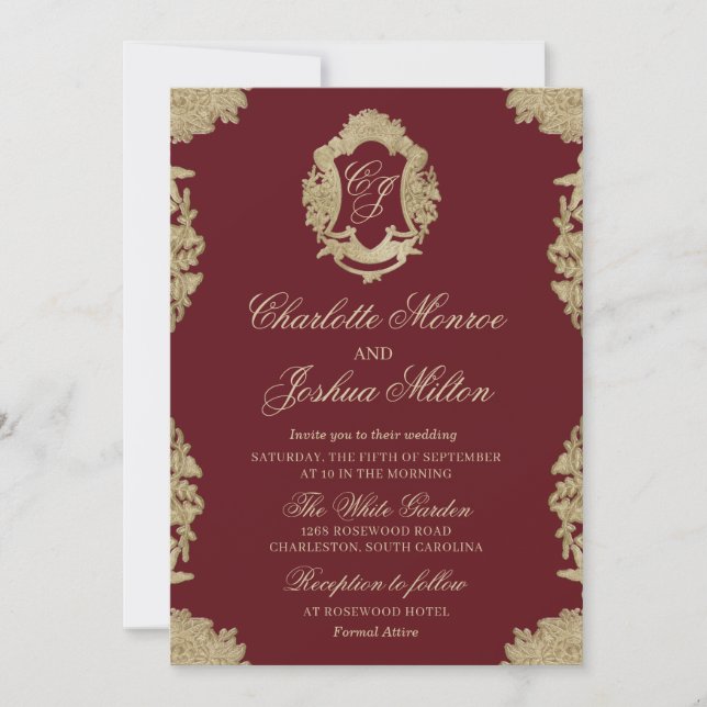 Invitation de mariage formelle Monogramme vintage (Devant)