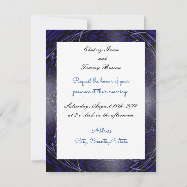 Invitation de mariage fractale bleue moderne (Devant)