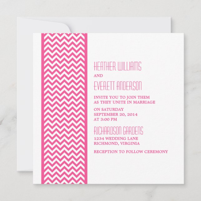 Invitation de mariage frontalier rose Chevron (Devant)