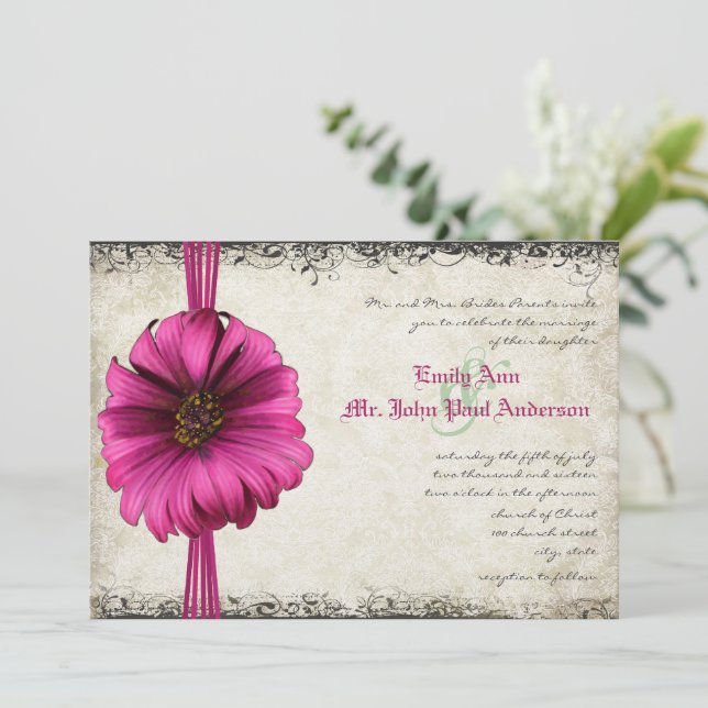 Invitation de mariage Fuchsia Gerber Daisy (Debout devant)