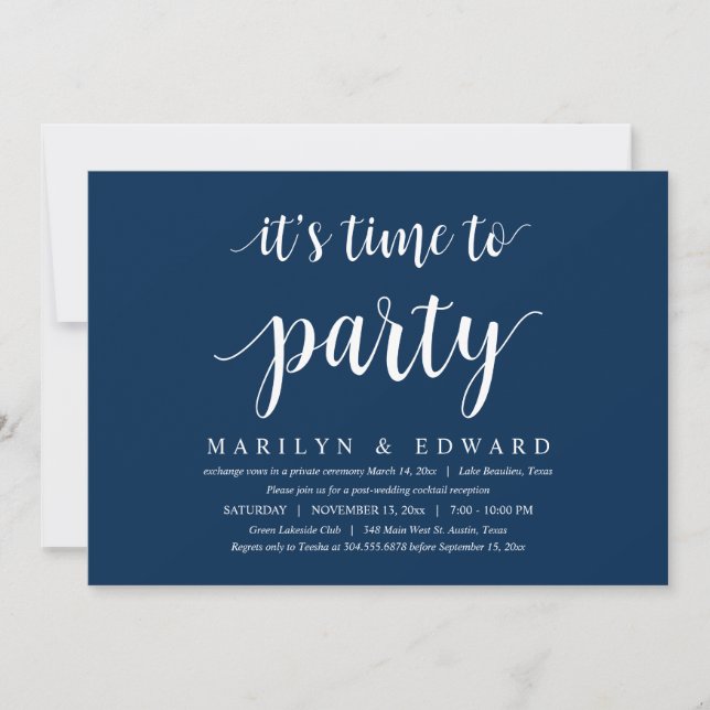 Invitation de mariage fuite moderne bleu marine sc (Devant)