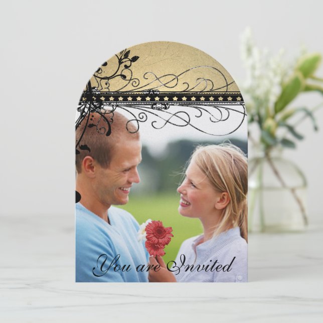 Invitation de mariage funky élégant tourbillon noi (Debout devant)