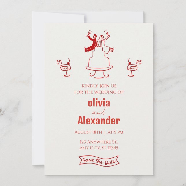 Invitation de mariage funky rétro couleur moderne (Devant)