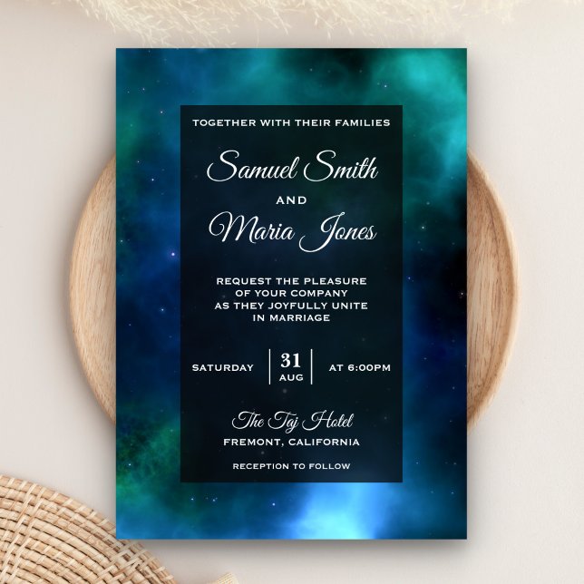Invitation de mariage Galaxie Bleu Vert Nébuleuse  (Créateur téléchargé)