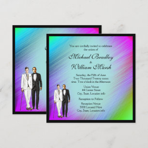 Invitation de mariage gay encadrée Rainbow Green