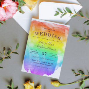 Invitation de mariage gay lavis aquarelle arc-en-c