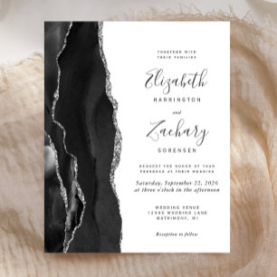 Invitation de mariage géode d'agate argent noir bu