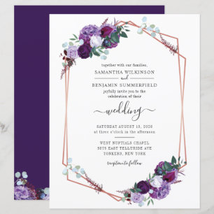 Invitation de mariage géométrique à fleurs violett