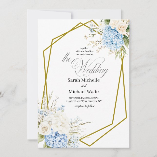 Invitation de mariage géométrique à l'hortensia bl (Devant)
