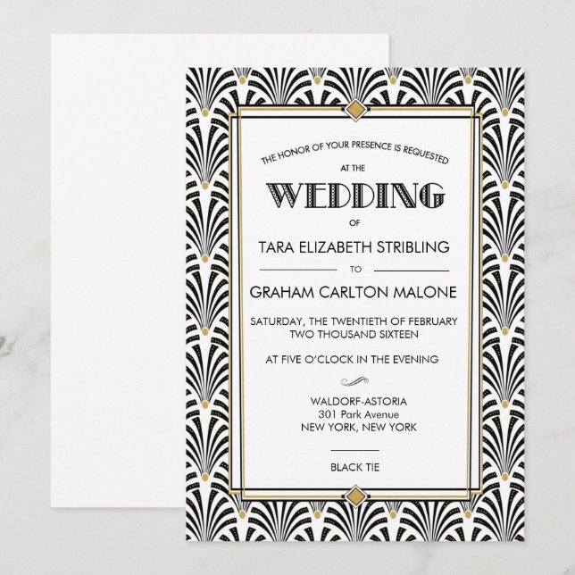 Invitation de mariage géométrique Art Déco Gatsby (Devant / Derrière)
