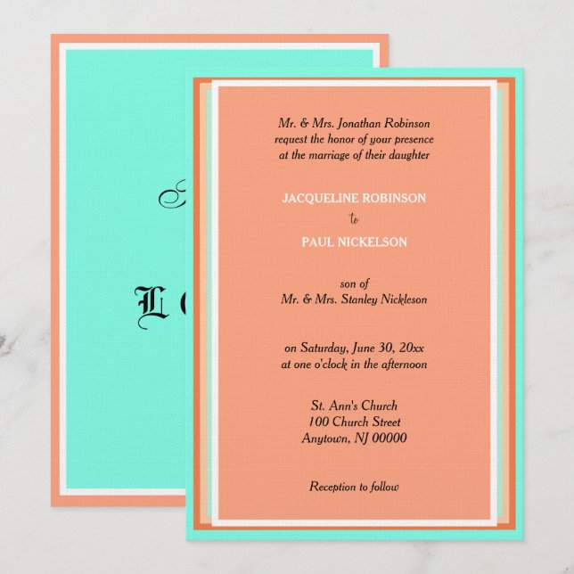 Invitation de mariage géométrique bleu de melon ca (Devant / Derrière)