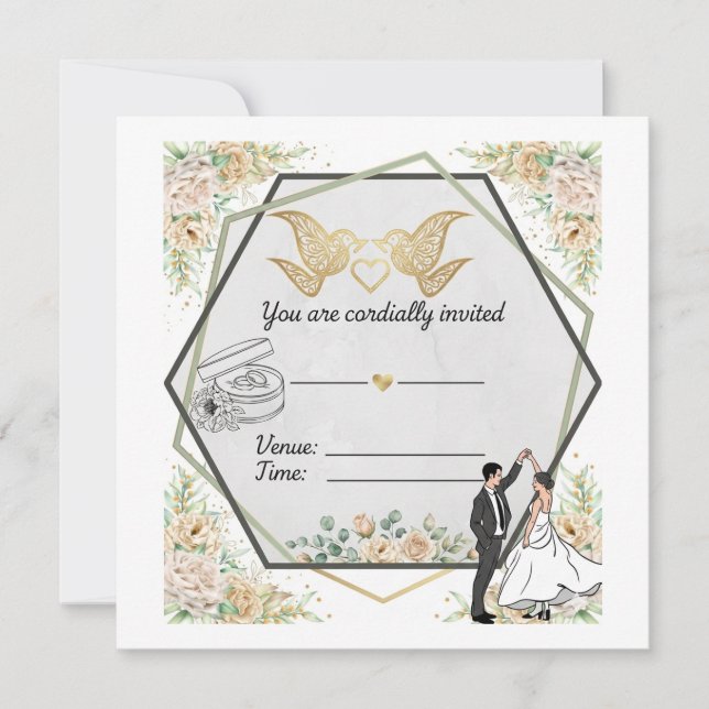 Invitation de mariage géométrique floral élégant (Devant)