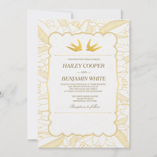 Invitation de mariage Gold Flora Bliss (Devant)