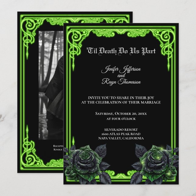 Invitation de mariage gothique à lueur verte ensor (Devant / Derrière)