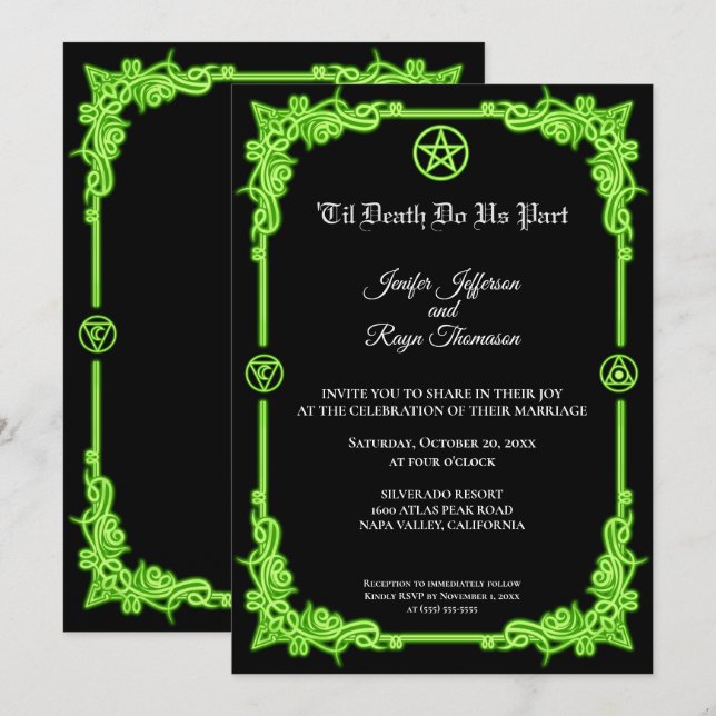 Invitation de mariage gothique à lueur verte ensor (Devant / Derrière)