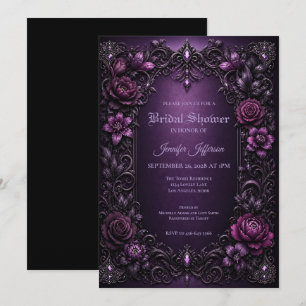 Invitation de mariage gothique aux fleurs violette