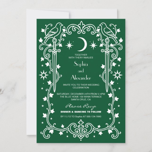 Invitation de mariage gothique céleste argentée so (Devant)