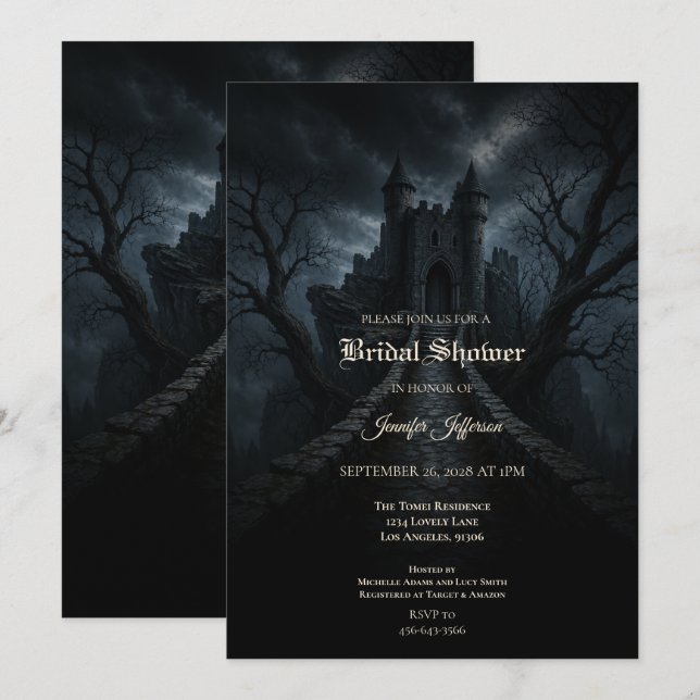 Invitation de mariage gothique de château pour Hal (Devant / Derrière)