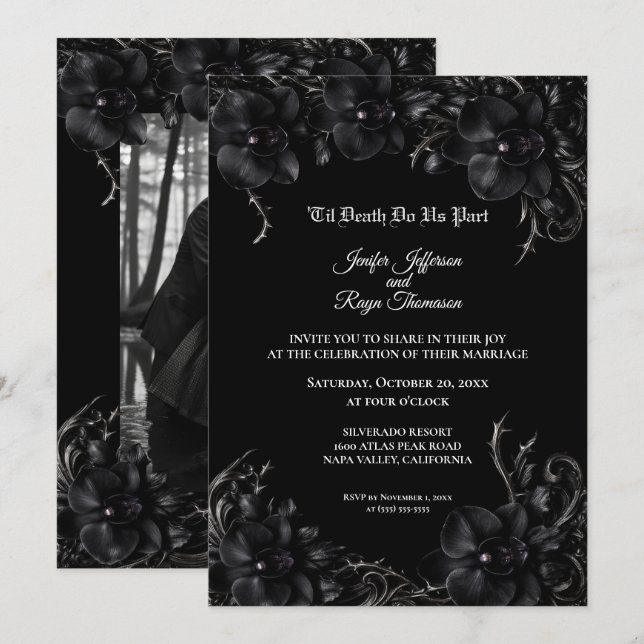 Invitation de mariage gothique élégante à l'orchid (Devant / Derrière)