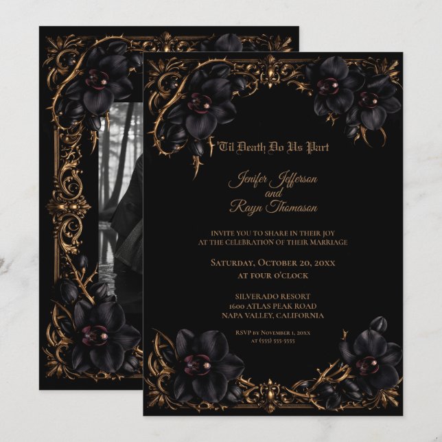 Invitation de mariage gothique élégante à l'orchid (Devant / Derrière)
