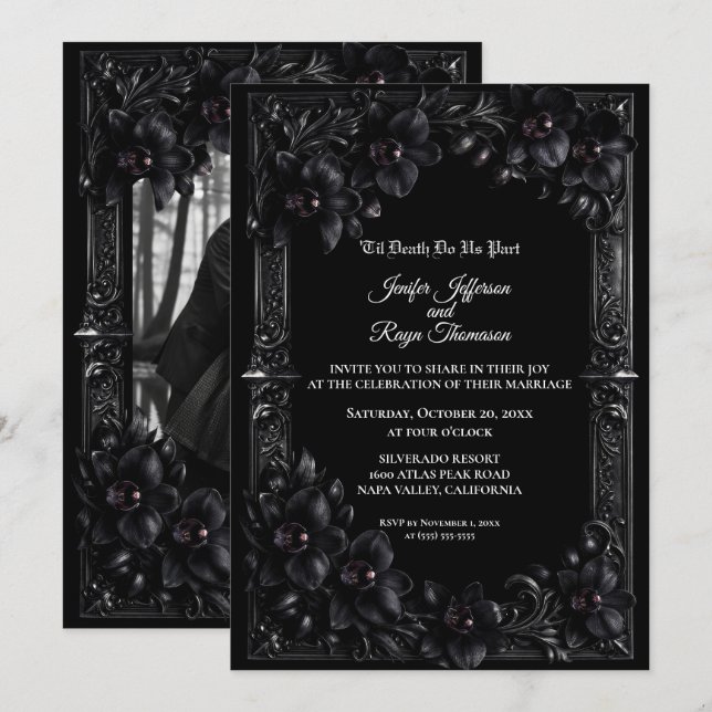 Invitation de mariage gothique élégante à l'orchid (Devant / Derrière)
