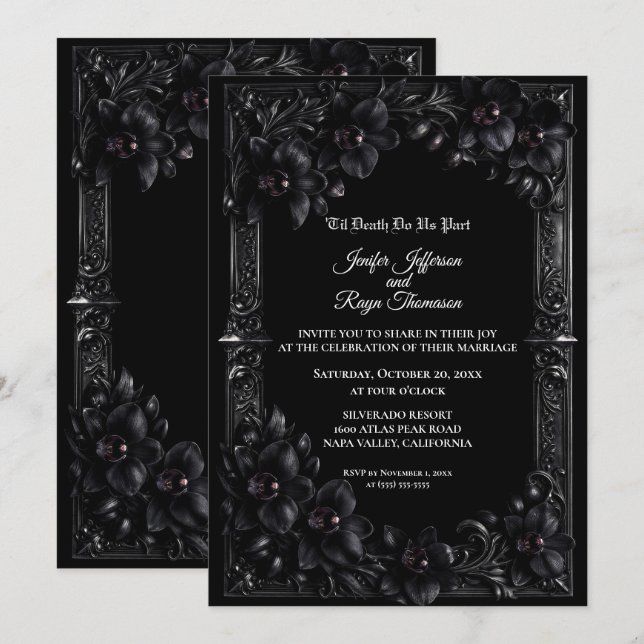 Invitation de mariage gothique élégante à l'orchid (Devant / Derrière)