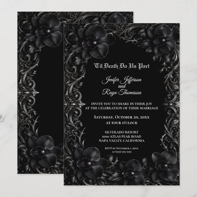 Invitation de mariage gothique élégante à l'orchid (Devant / Derrière)