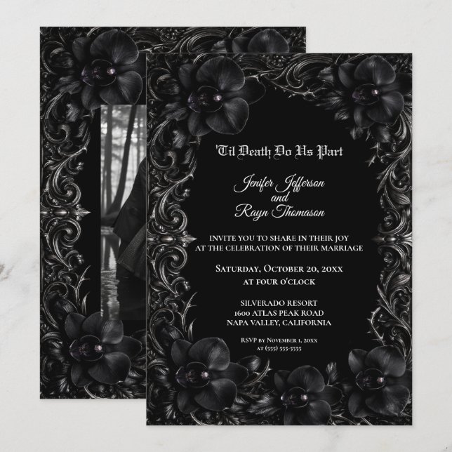 Invitation de mariage gothique élégante à l'orchid (Devant / Derrière)