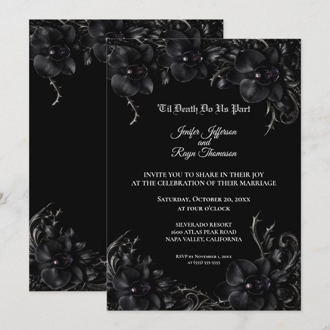 Invitation de mariage gothique élégante orchidée n (Devant / Derrière)