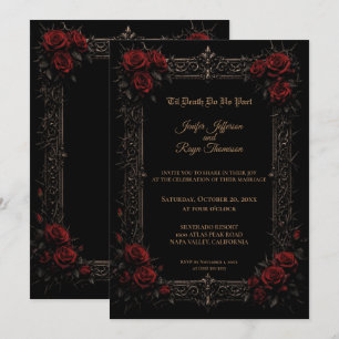 Invitation de mariage gothique élégantes roses rou