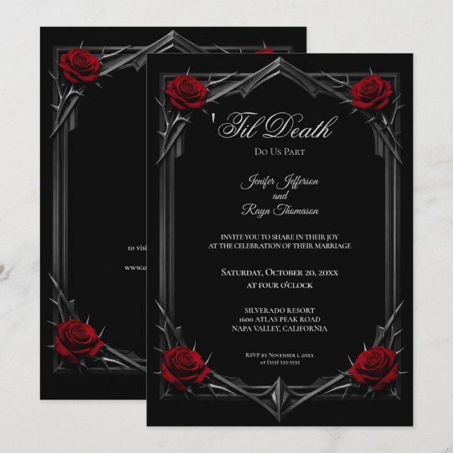 Invitation de mariage gothique floral élégant (Devant / Derrière)