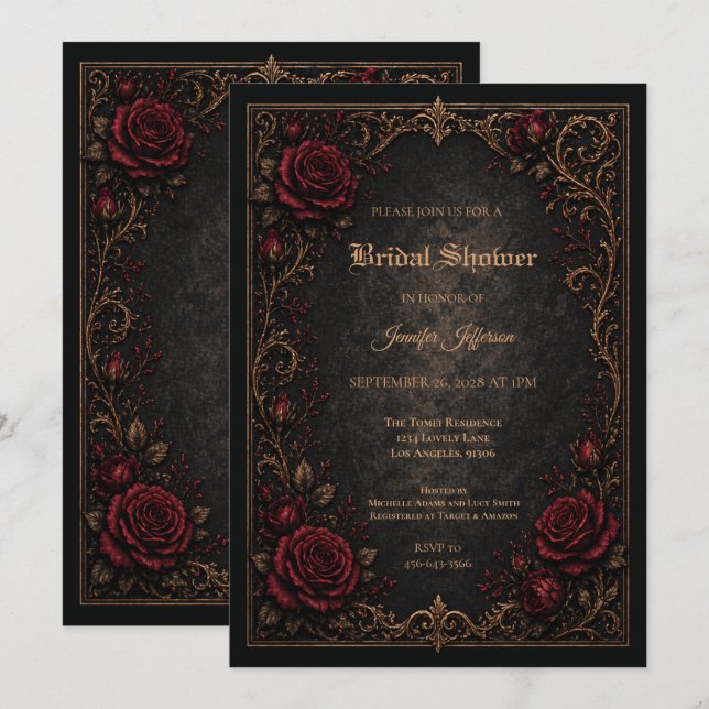 Invitation de mariage gothique floral Halloween (Devant / Derrière)